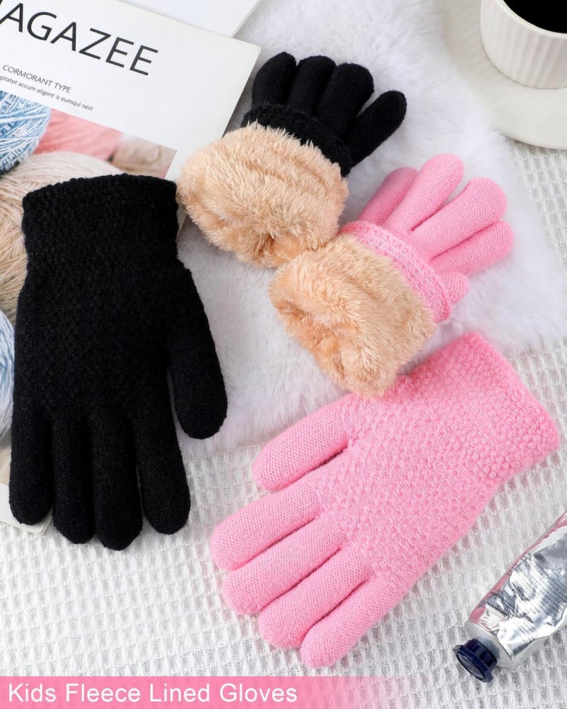 Chuarry 2 Pairs Kids Fleece Lined Gloves Winter Thick Warm Thermal Cable Knit Gloves for 6-10 Years Boys Girls - Image 5